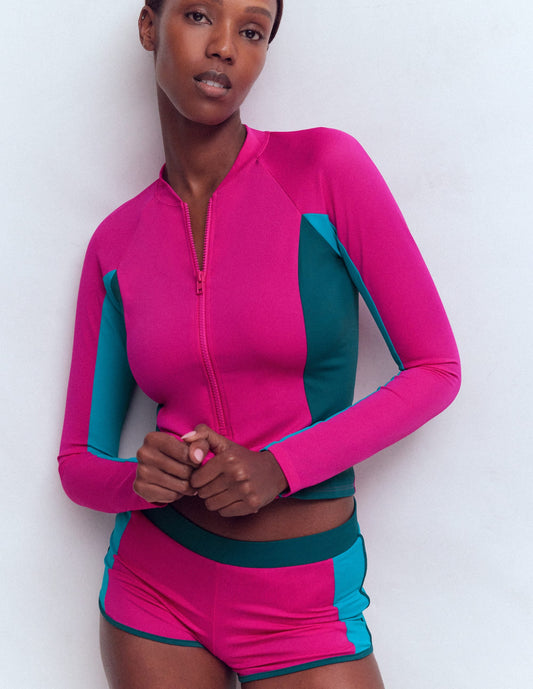 Sun Safe Raglan Guard Top-Pink Colourblock