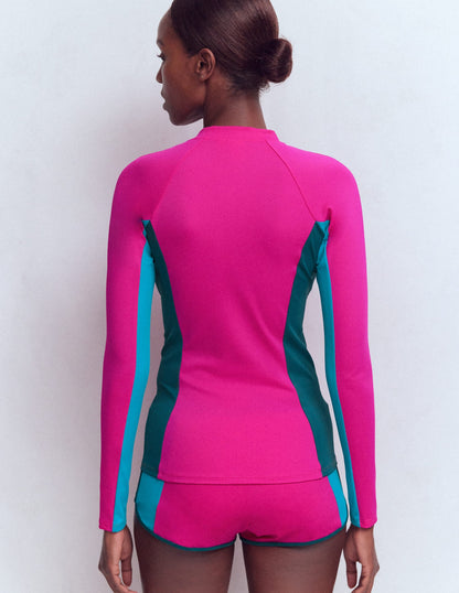 Sun Safe Raglan Guard Top-Pink Colourblock