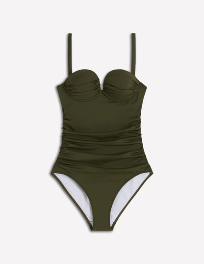 Pleated Cup Swimsuit-Olive