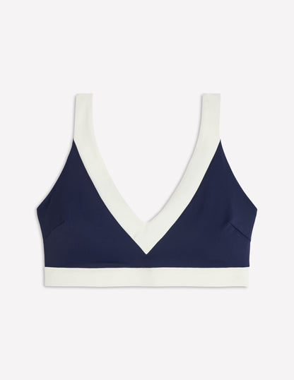 Campania Cross-back Bikini Top-Navy, Ivory Colourblock