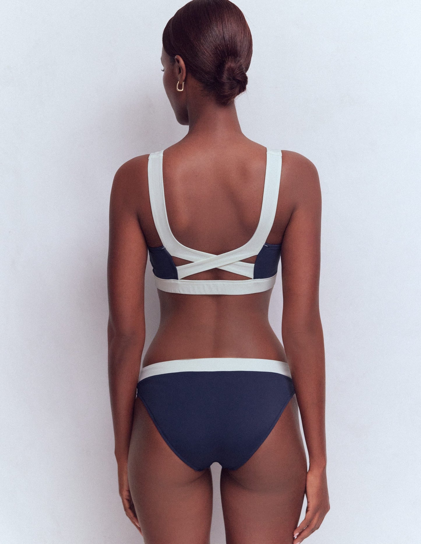 Campania Cross-back Bikini Top-Navy, Ivory Colourblock