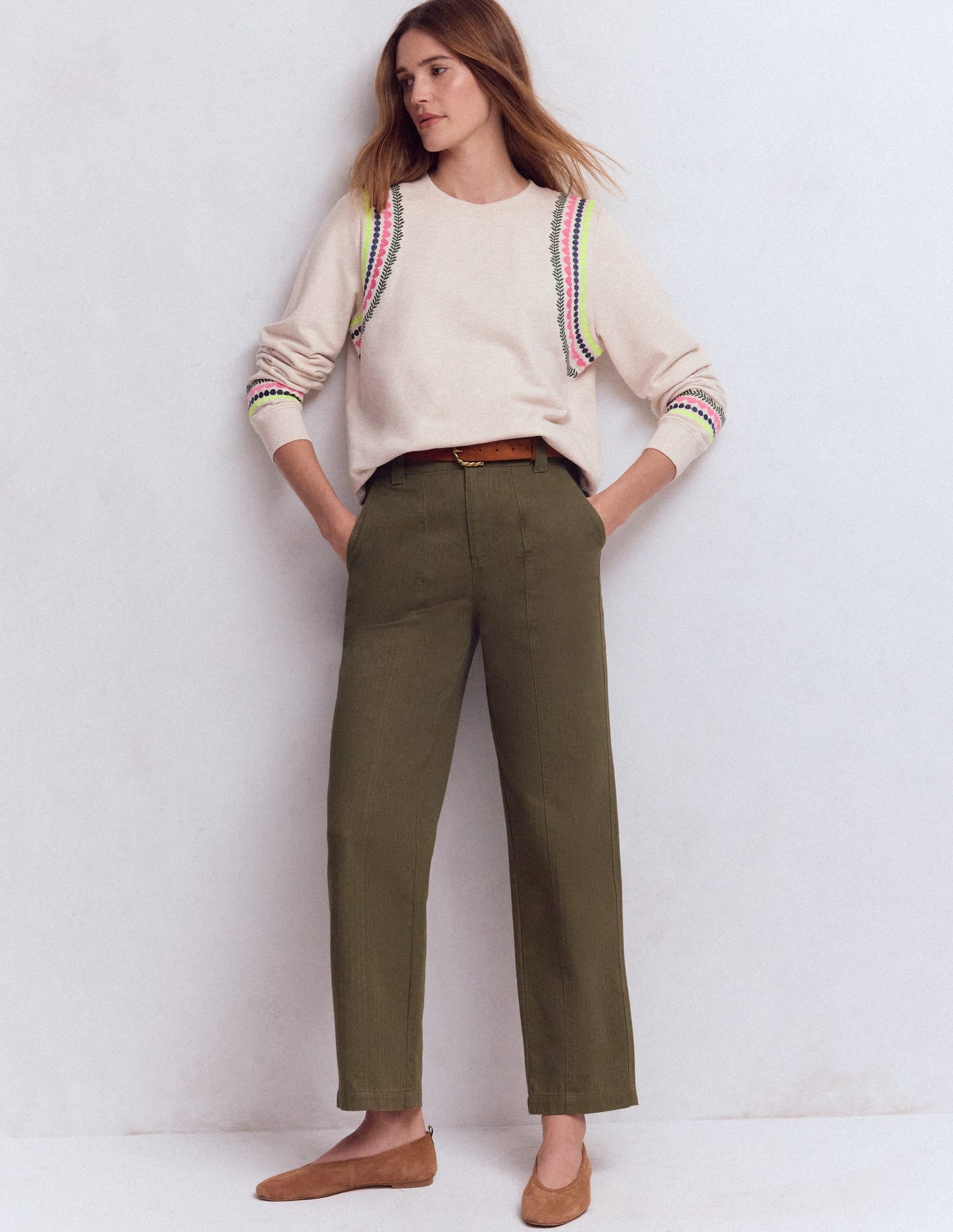Hannah Embroidered Sweatshirt-Oatmeal Melange Embroidery
