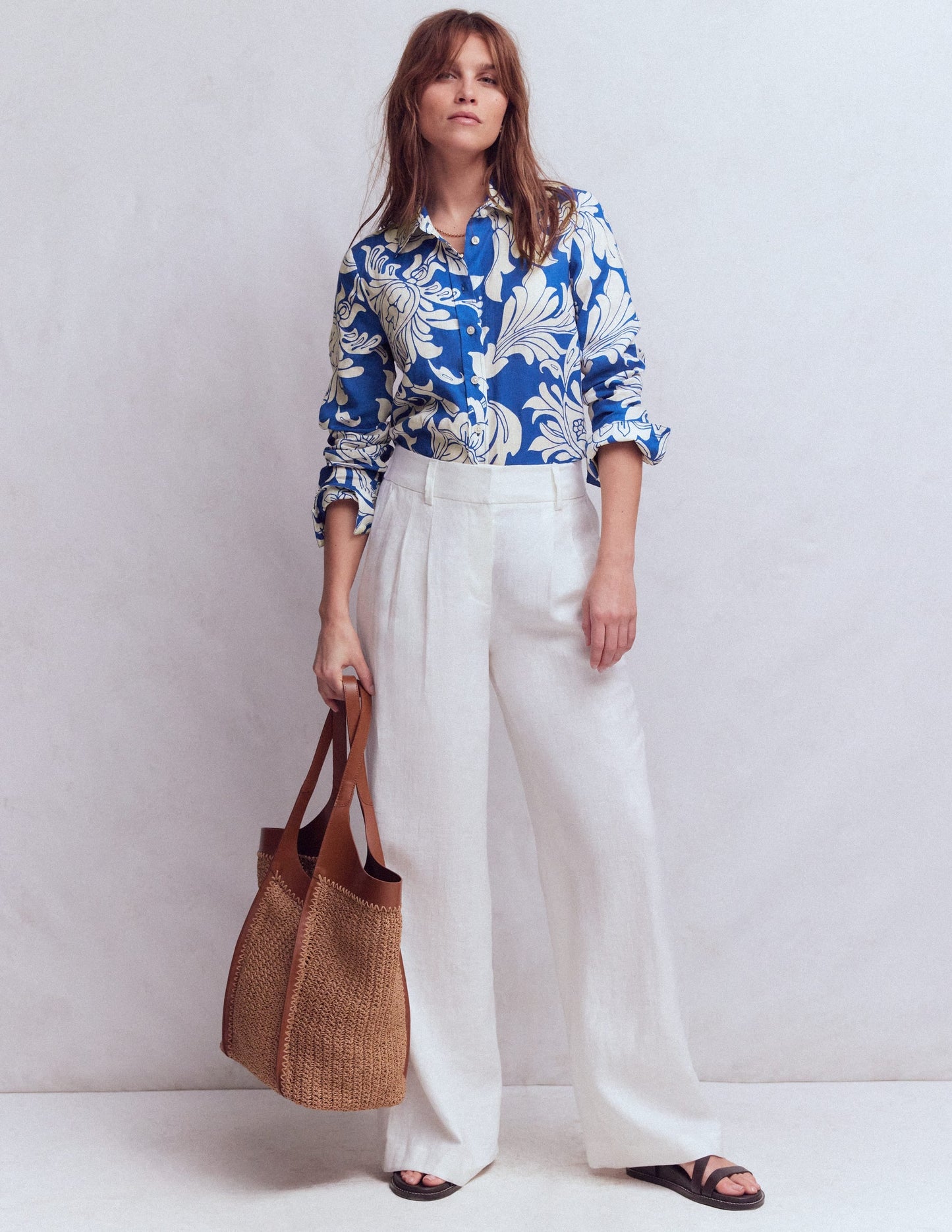 Sienna Linen Shirt-Blue, Botanical Flourish
