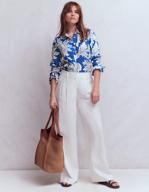 Sienna Linen Shirt-Blue, Botanical Flourish