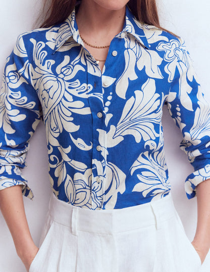 Sienna Linen Shirt-Blue, Botanical Flourish
