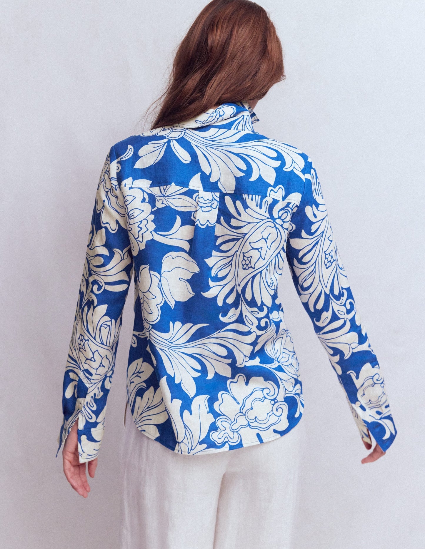 Sienna Linen Shirt-Blue, Botanical Flourish