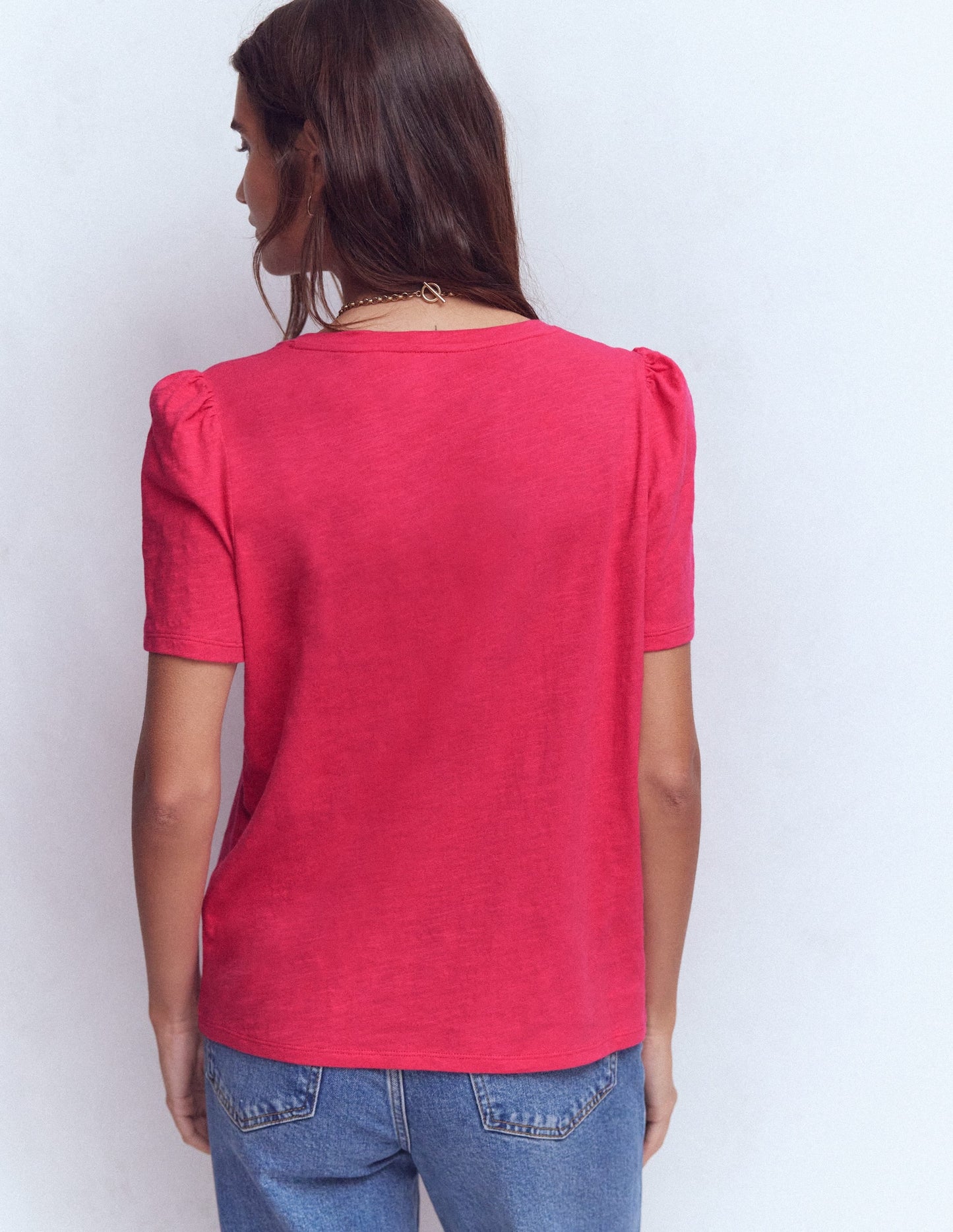 Sophie V-neck Slub T-shirt-Virtual Pink