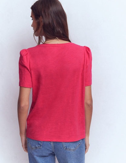 Sophie V-neck Slub T-shirt-Virtual Pink