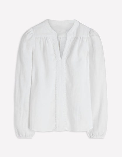 Linen Trim Insert Top-White