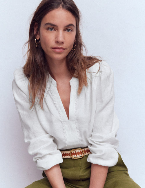 Linen Trim Insert Top-White