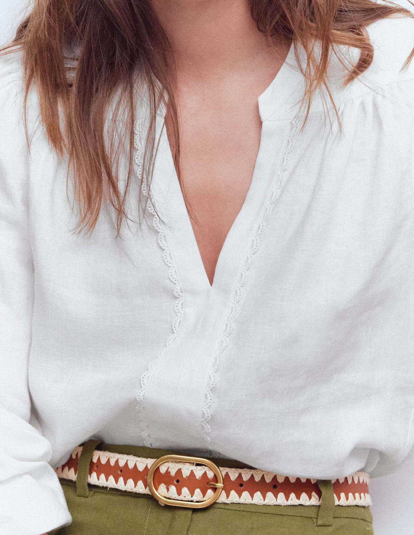 Linen Trim Insert Top-White