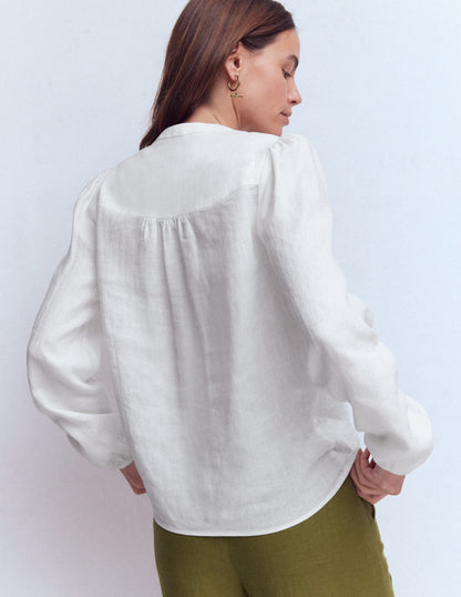 Linen Trim Insert Top-White