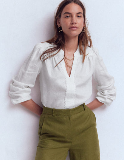 Linen Trim Insert Top-White