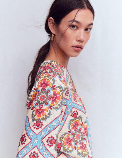 Cleo Linen Top-Floral Tile Placement