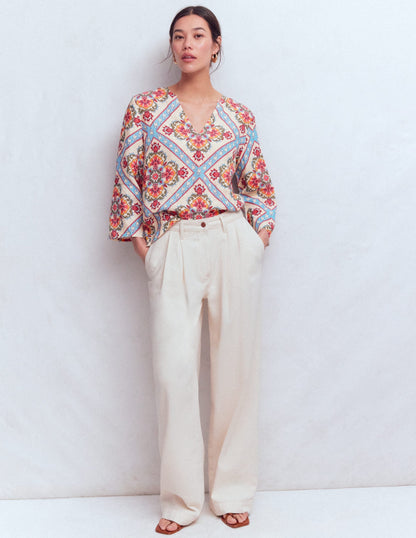 Cleo Linen Top-Floral Tile Placement