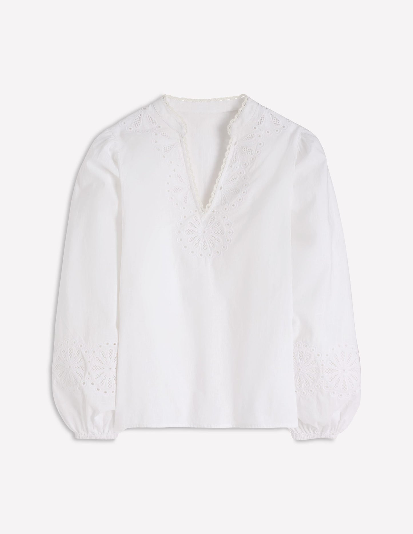 Embroidered Notch Neck Top-White