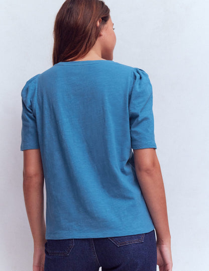 Sophie Puff Sleeve T-shirt-Marine Blue