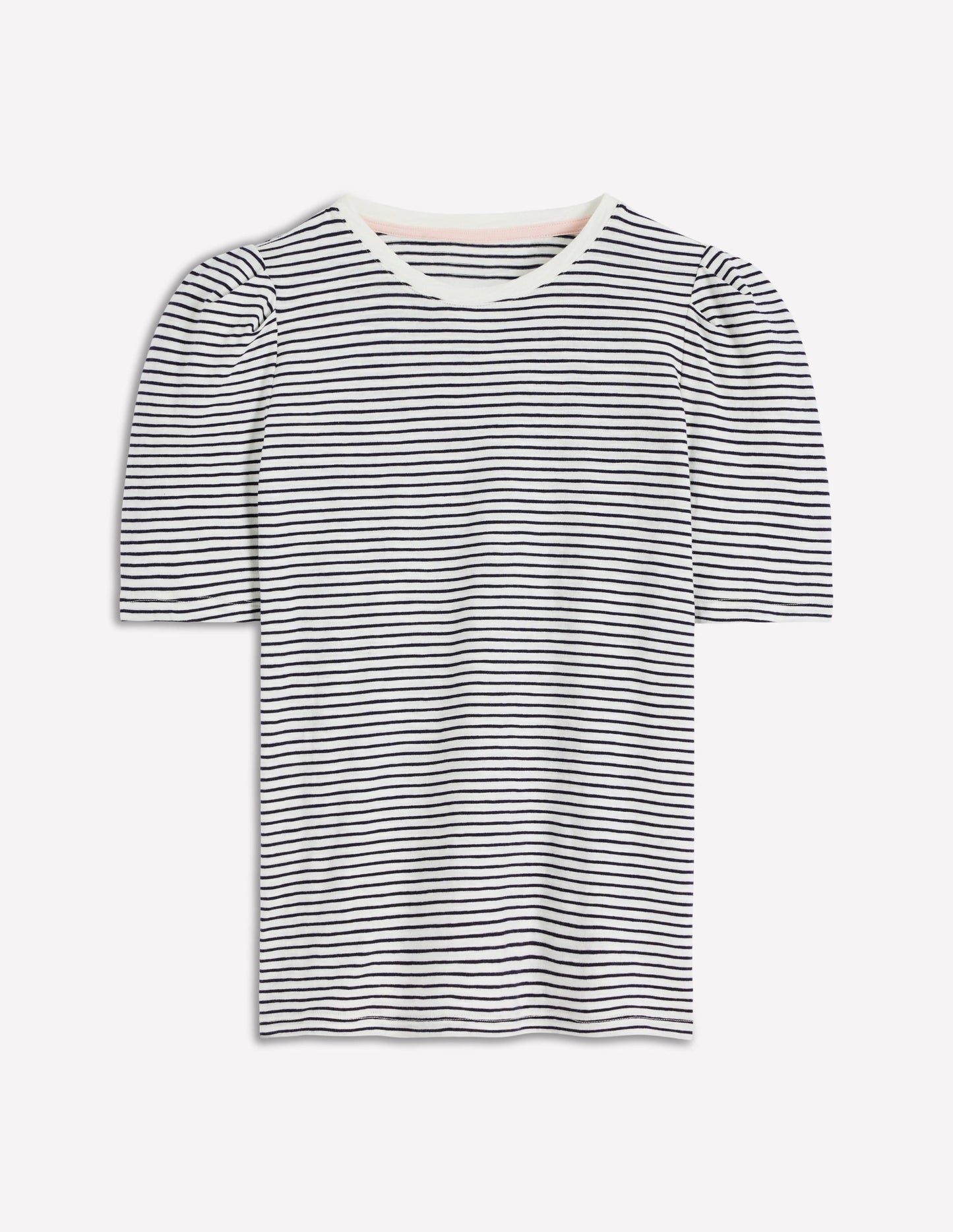 Sophie Puff Sleeve T-shirt-Navy and Ivory Stripe