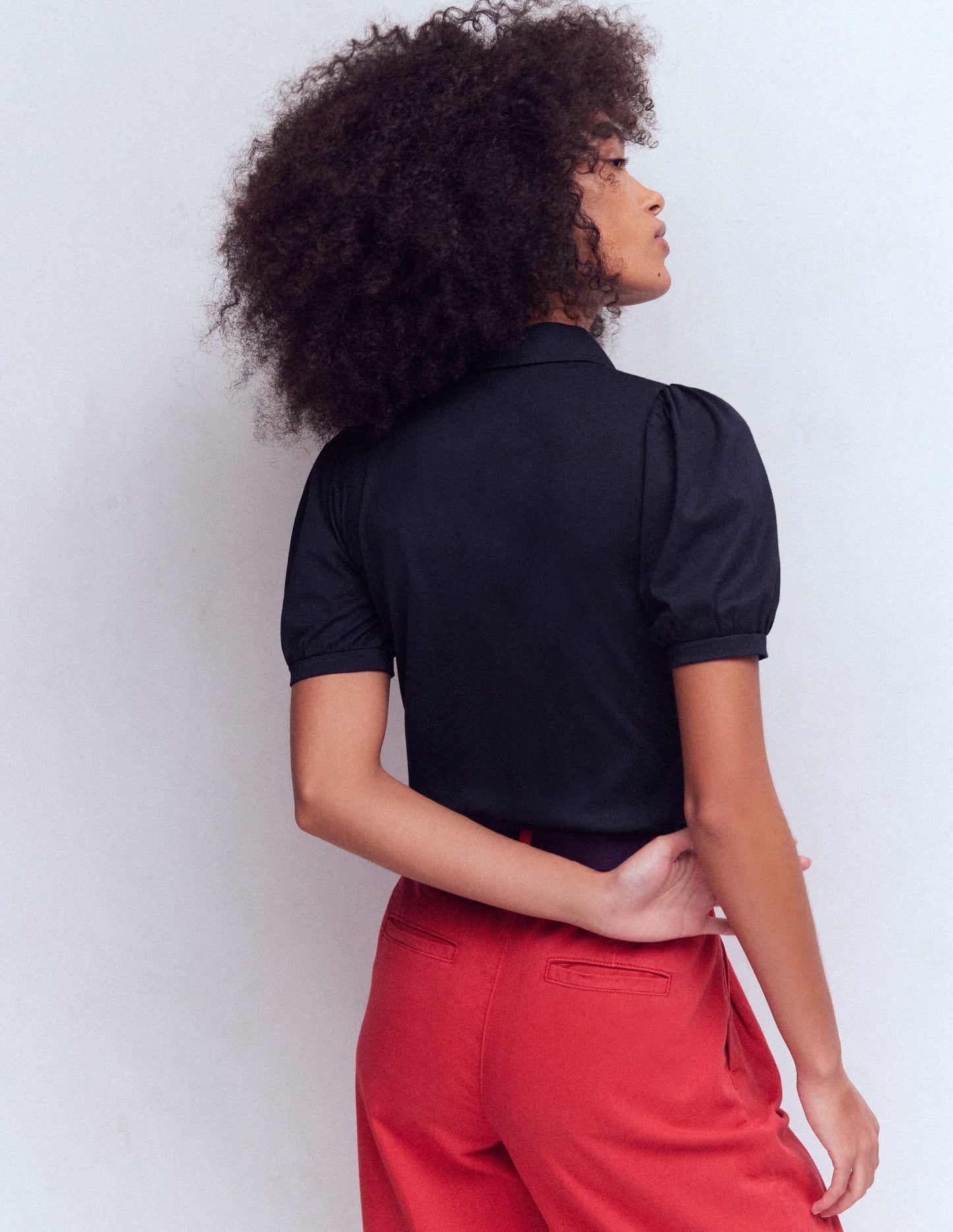 Short Sleeve Zip Collar Top-Navy