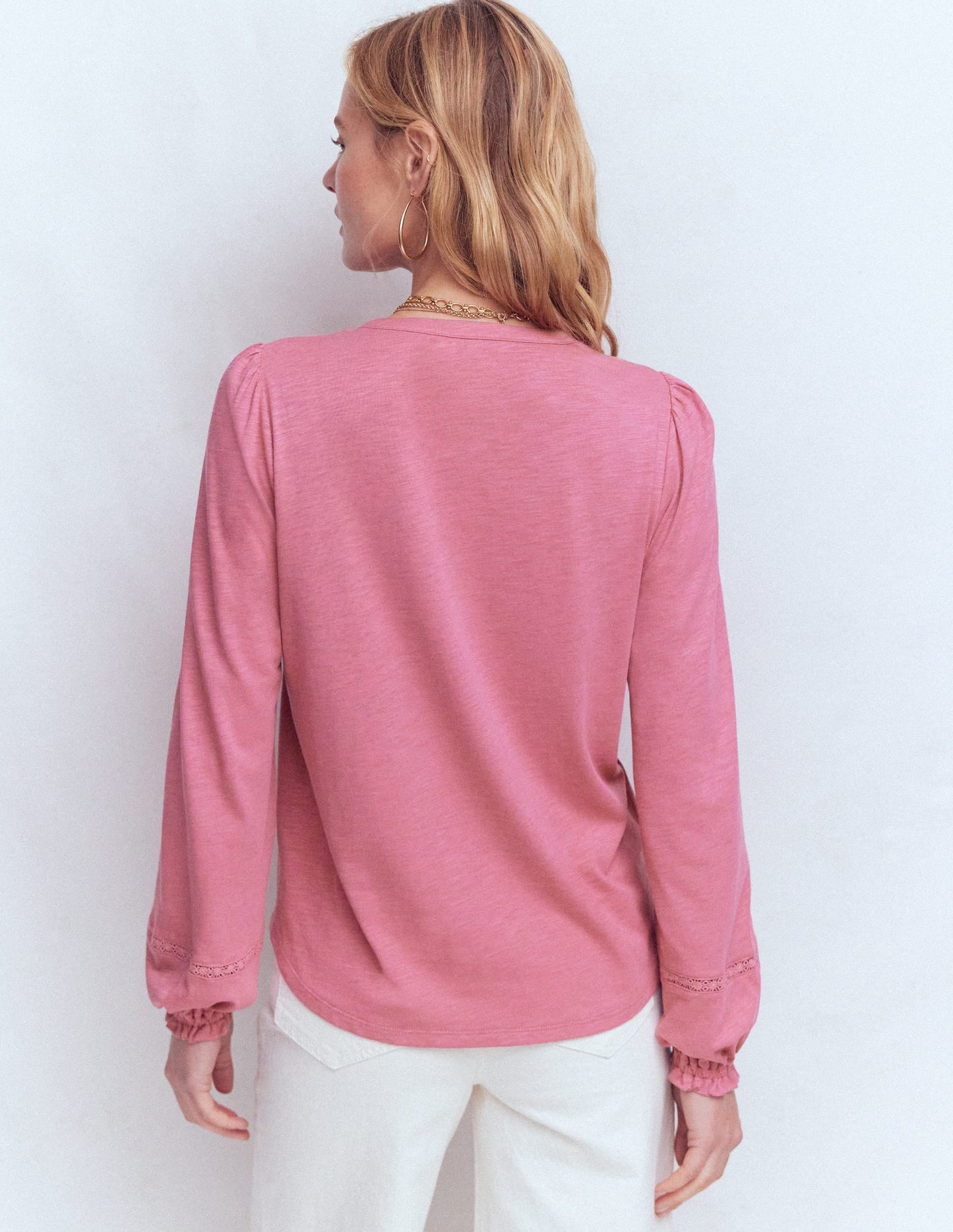 Embroidered Jersey Shirt-Pink Heather