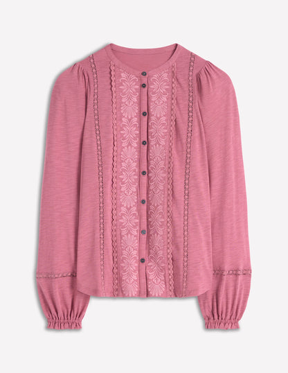 Embroidered Jersey Shirt-Pink Heather