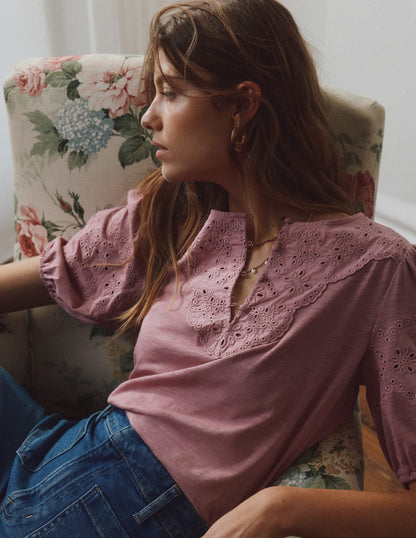 Ada Broderie Mix Top-Lilas