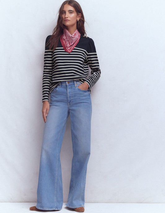 Button Shoulder Mariner-Navy and Ivory Stripe