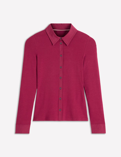 Collared Button Through Top-Ruby Red