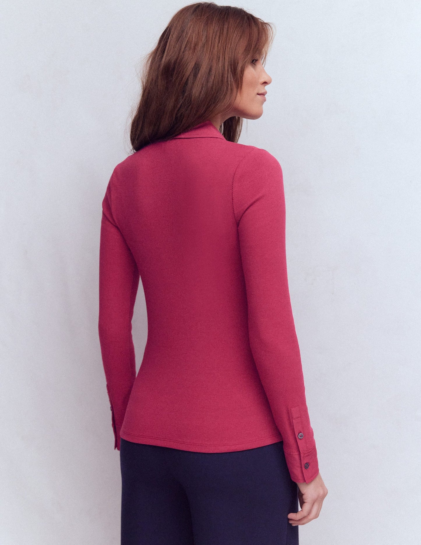 Collared Button Through Top-Ruby Red