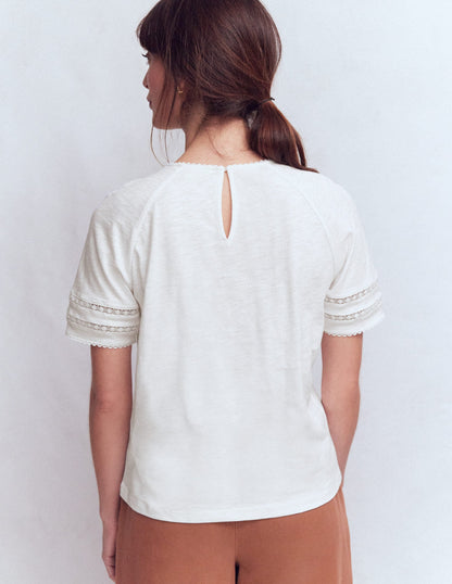 Poppy Trim Crew T-shirt-White
