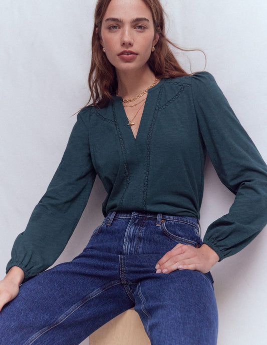Poppy Long Sleeve Top-Moonlight Ocean