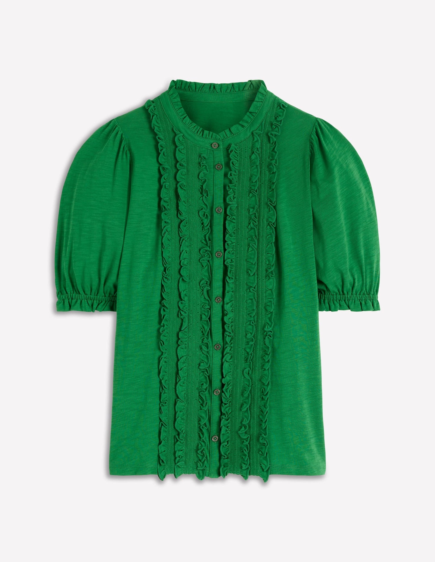 Eda Ruffle Front Shirt-Fresh Green