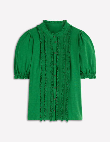 Eda Ruffle Front Shirt-Fresh Green