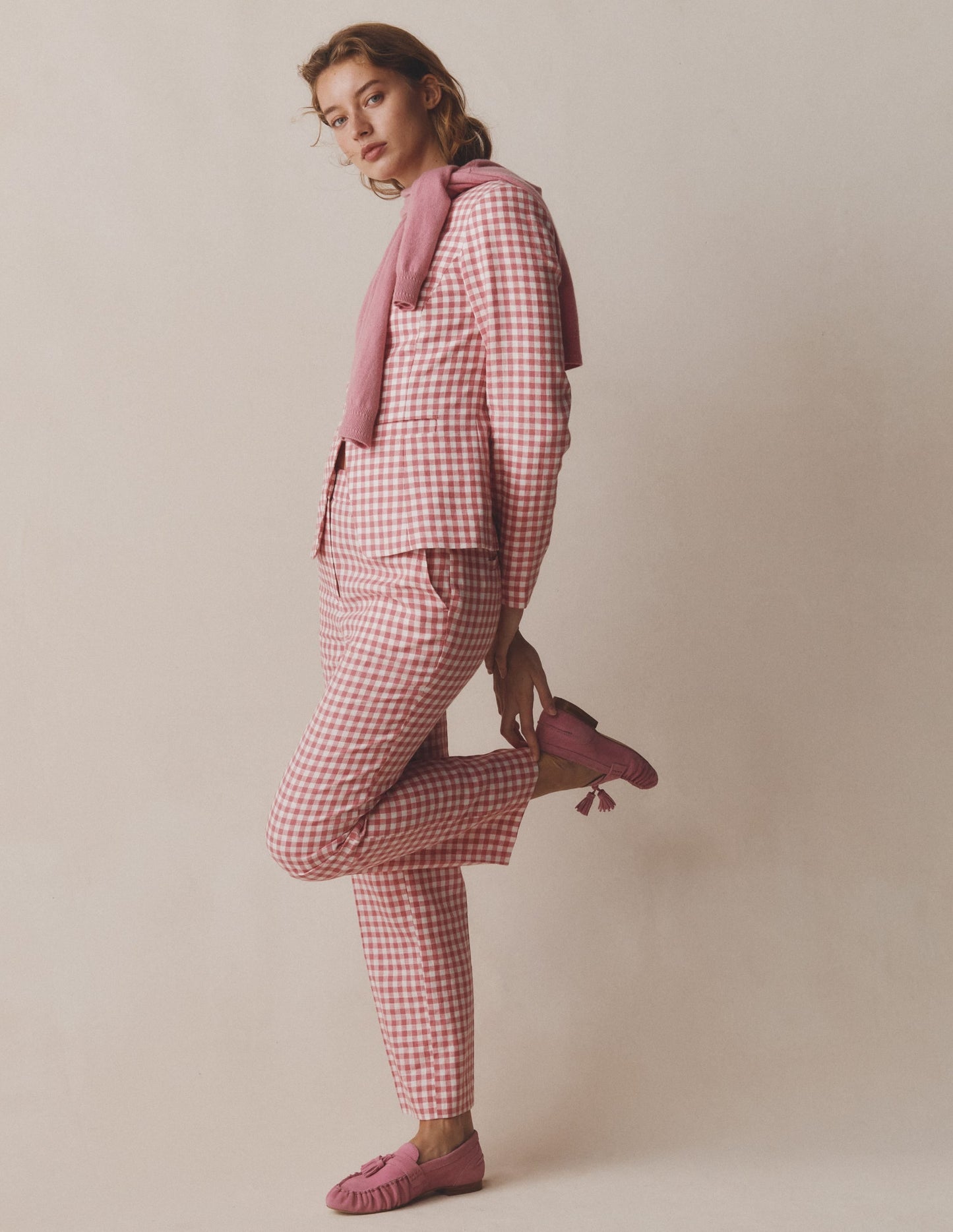 Hampstead Linen Blazer-Vintage Rose Gingham