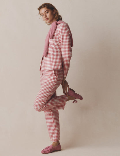 Hampstead Linen Blazer-Vintage Rose Gingham