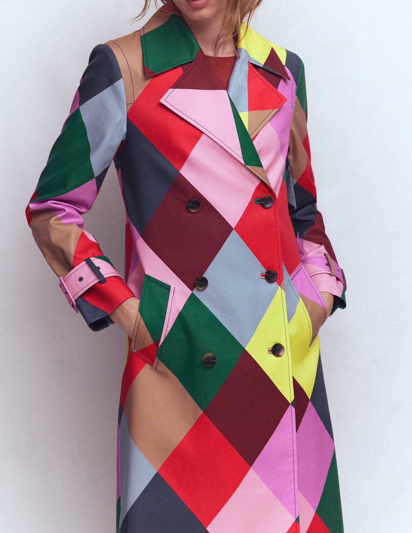 Double Breasted Trench-Giant Multi Harlequin
