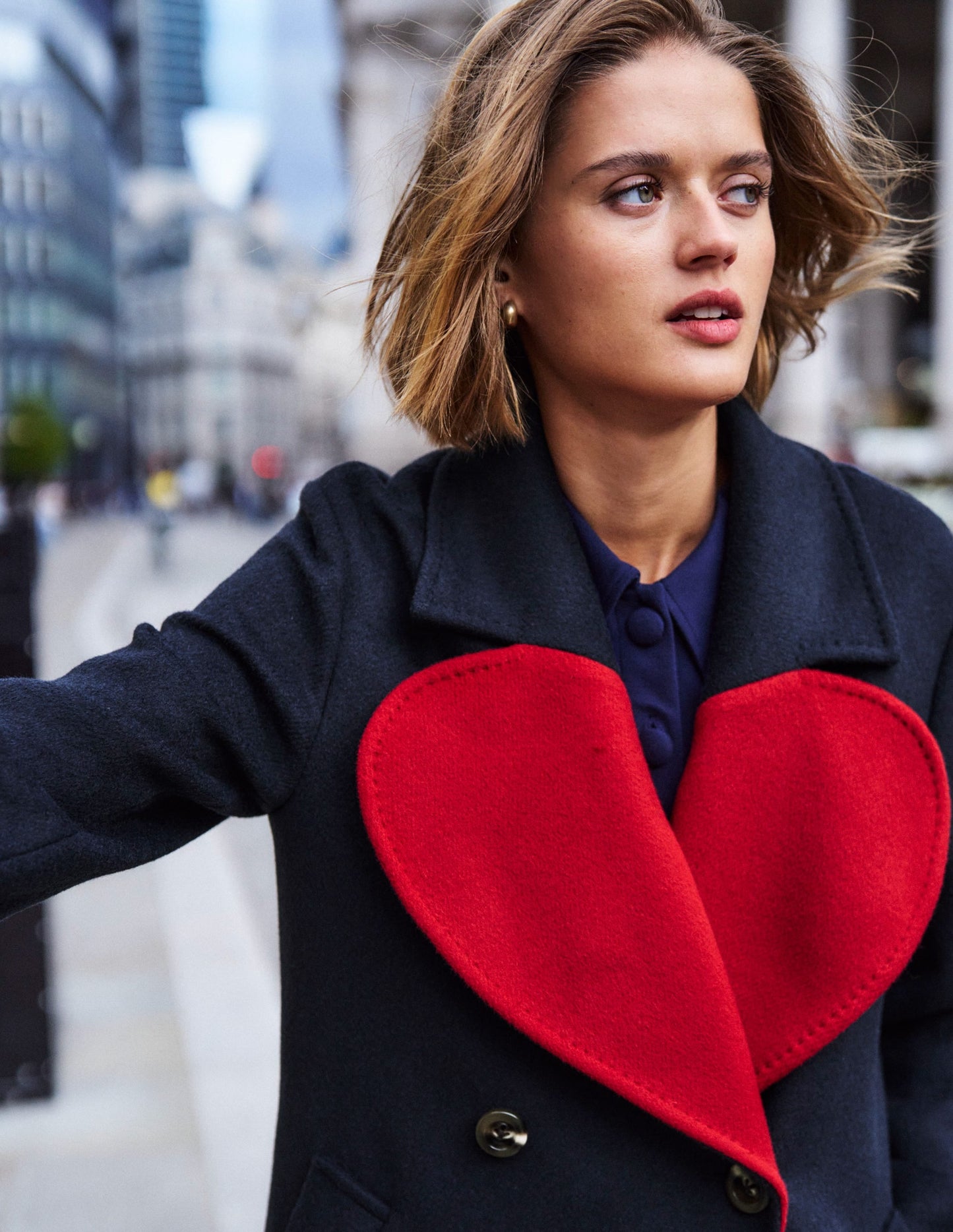 Cocoon Wool Coat-Navy Heart