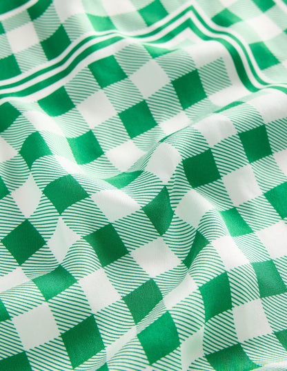 Elisabeth Silk Square Scarf-Green Gingham