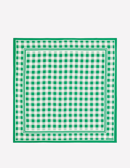 Elisabeth Silk Square Scarf-Green Gingham