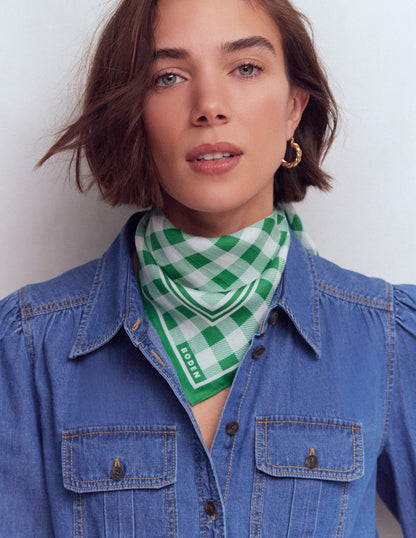 Elisabeth Silk Square Scarf-Green Gingham