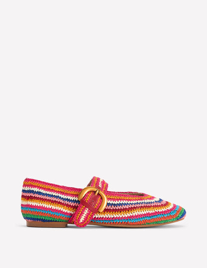Kylie Flat Buckle Mary Janes-Multi Raffia