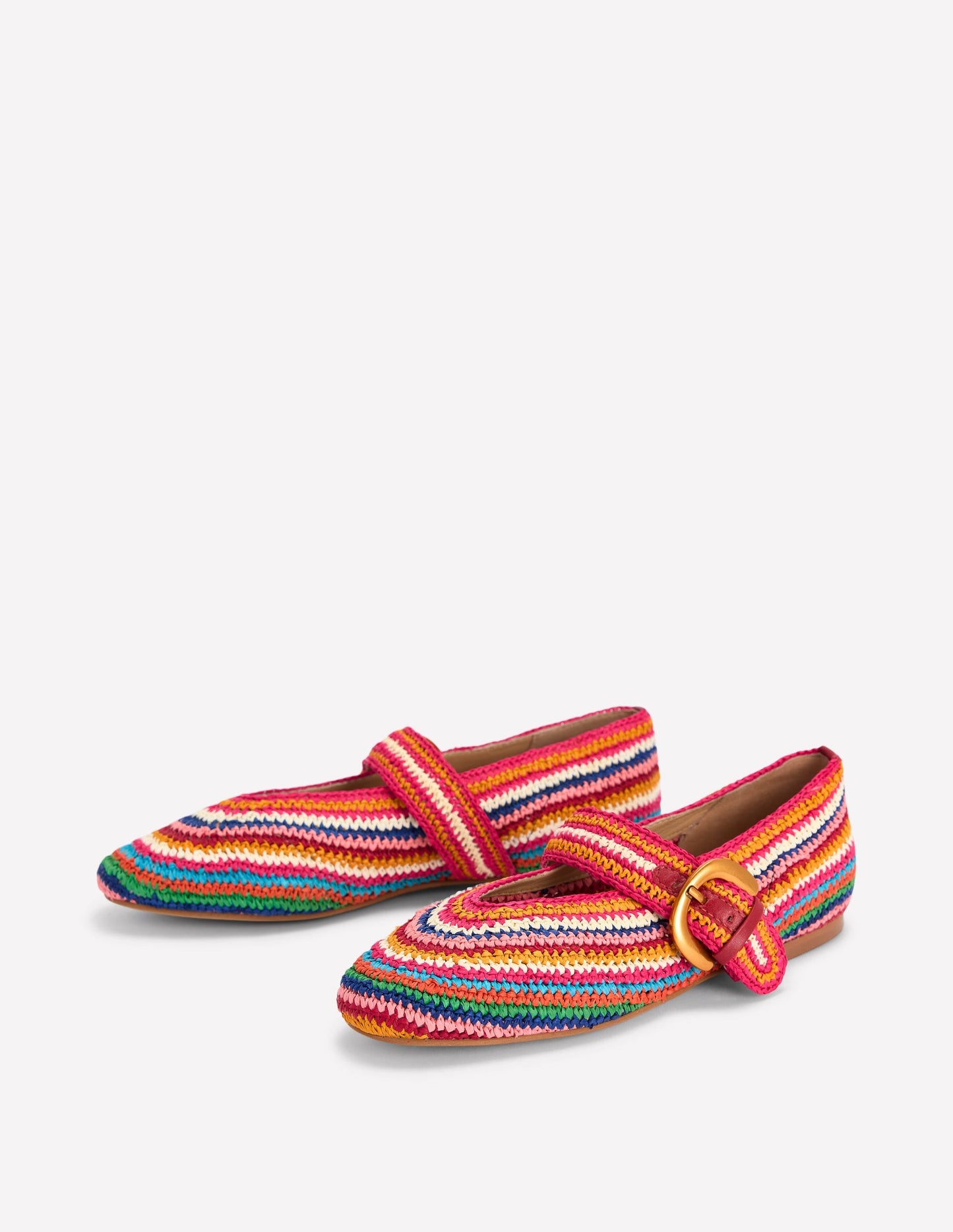 Kylie Flat Buckle Mary Janes-Multi Raffia