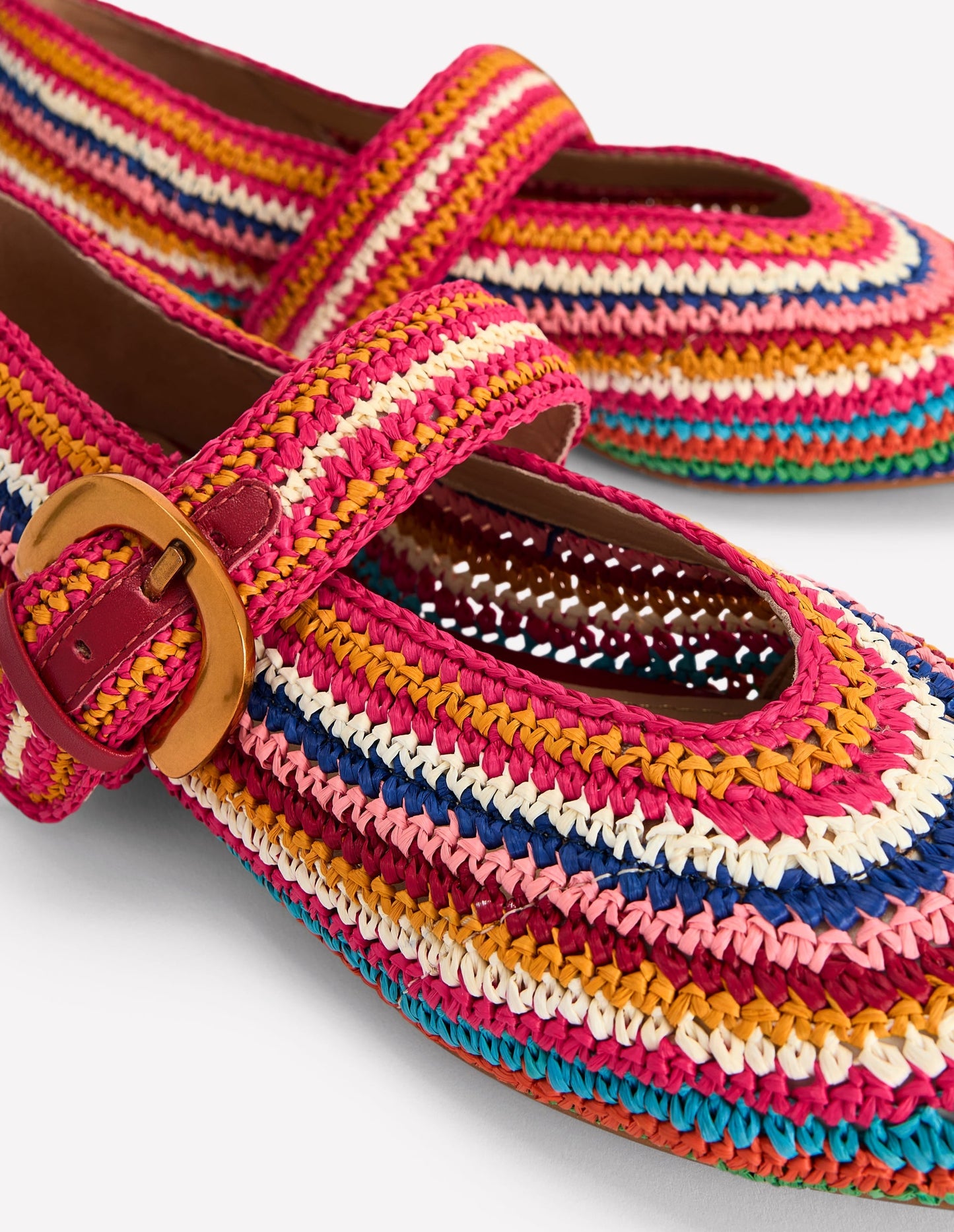 Kylie Flat Buckle Mary Janes-Multi Raffia
