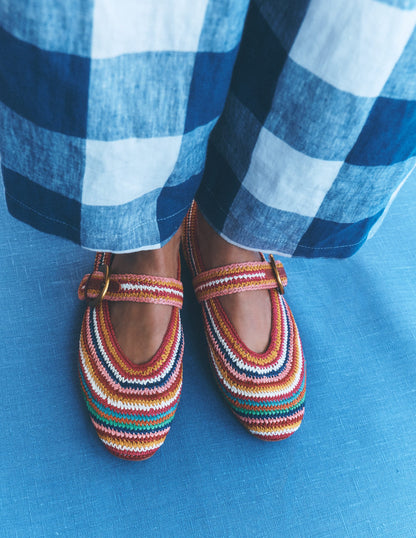 Kylie Flat Buckle Mary Janes-Multi Raffia