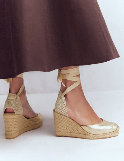 Cassie High Wedge Espadrilles-Gold