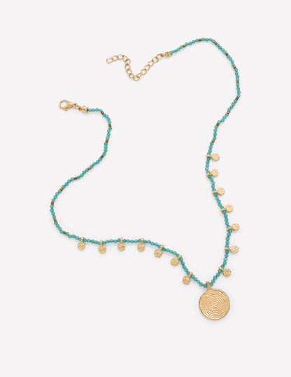 Short Bead Strand Necklace-Blue