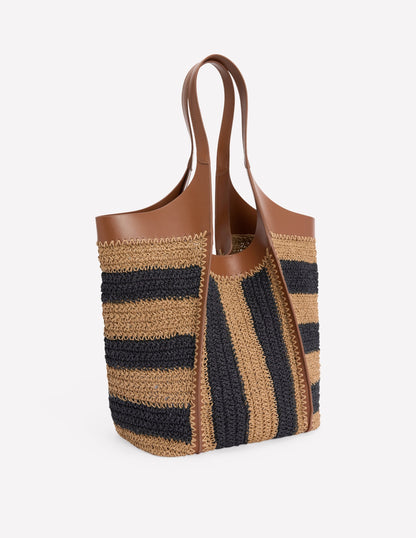 Straw Tote-Navy/Natural Stripe