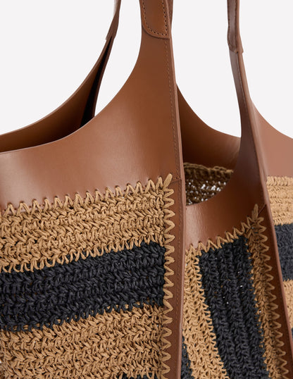 Straw Tote-Navy/Natural Stripe