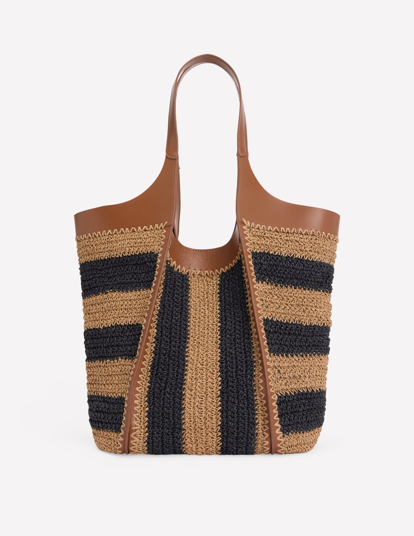 Straw Tote-Navy/Natural Stripe