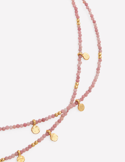 Double Strand Bead Necklace-Pink